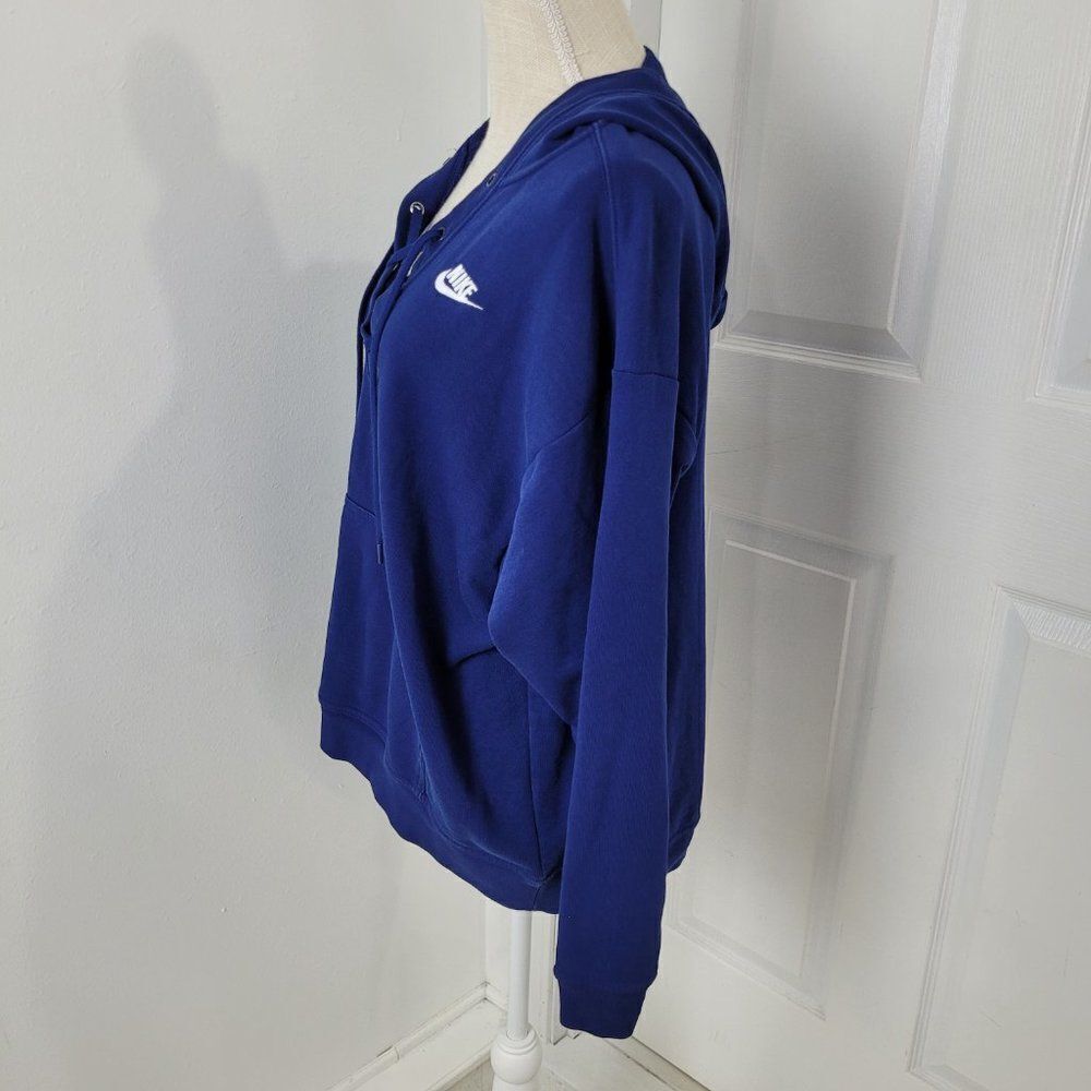 Nike Hoodie Womens Small Blue Lace Up V Neck Void Terry Pocket Pullover - Picture 4 of 14